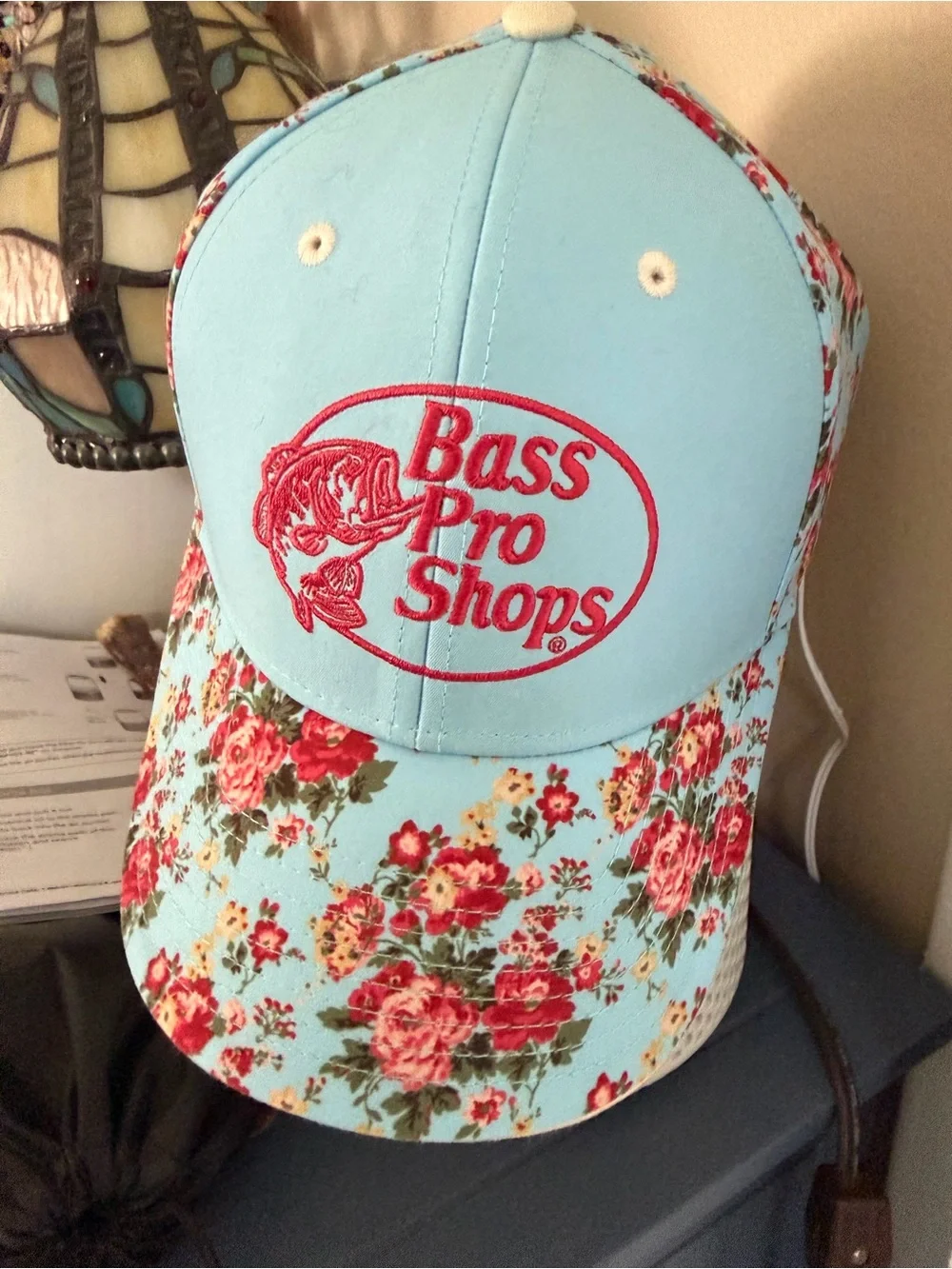 Bass Pro Shops Light Blue & Red Floral Trucker Hat